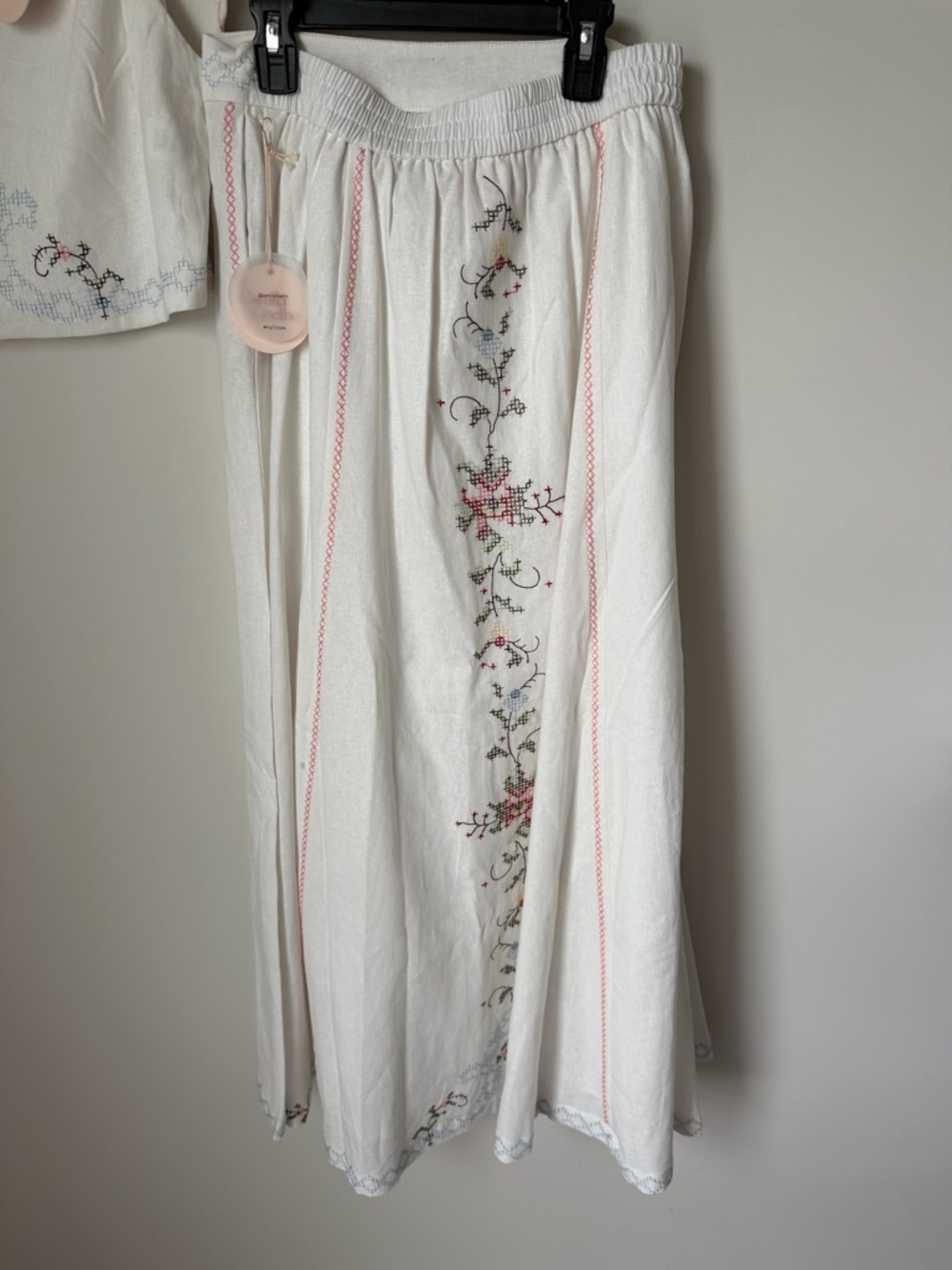 Camila Coelho White Embroidered Maxi Skirt Set with Pink Accents - Picture 6 of 10